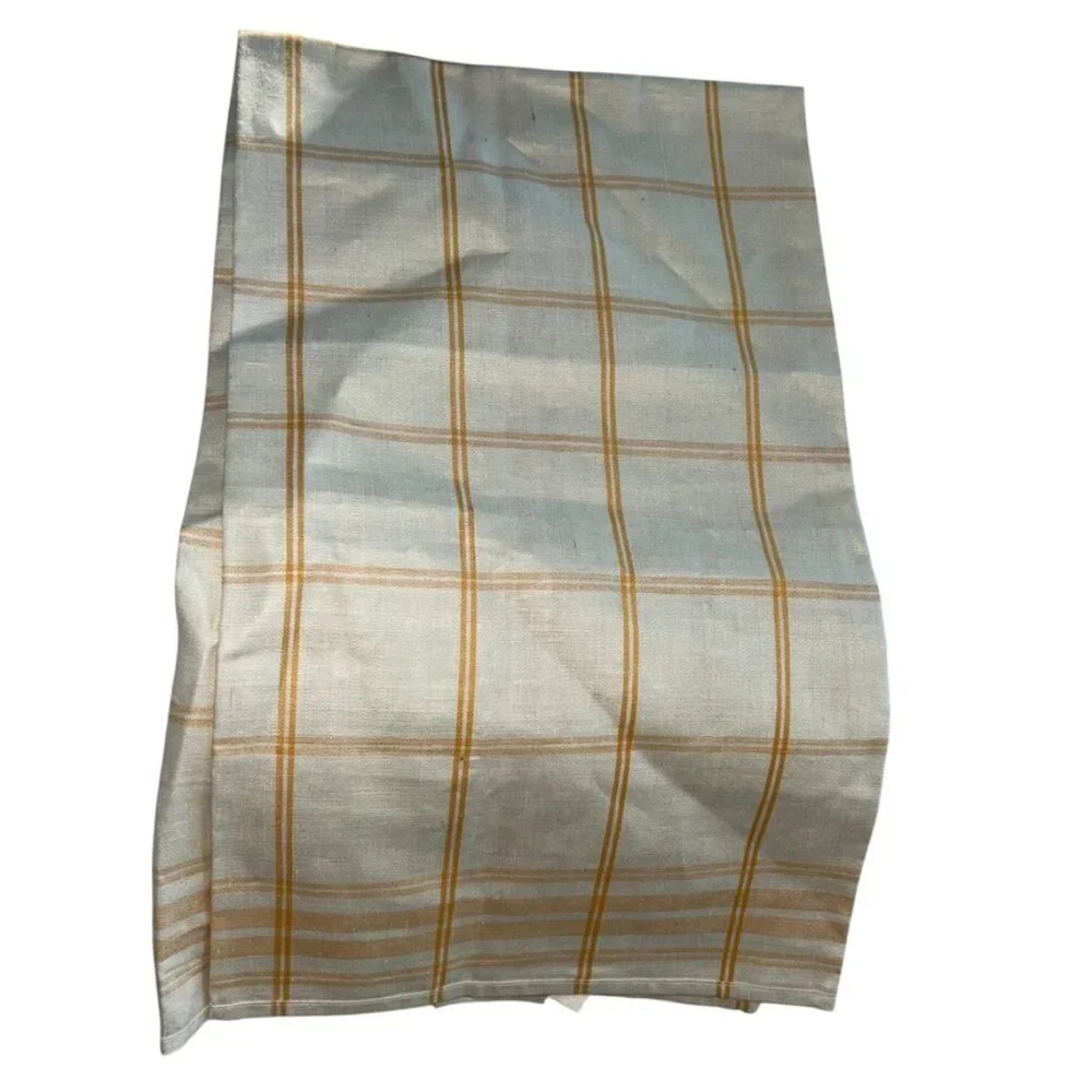 Vintage 100% LINEN NEW golden yellow window pane plaid tea dish towel